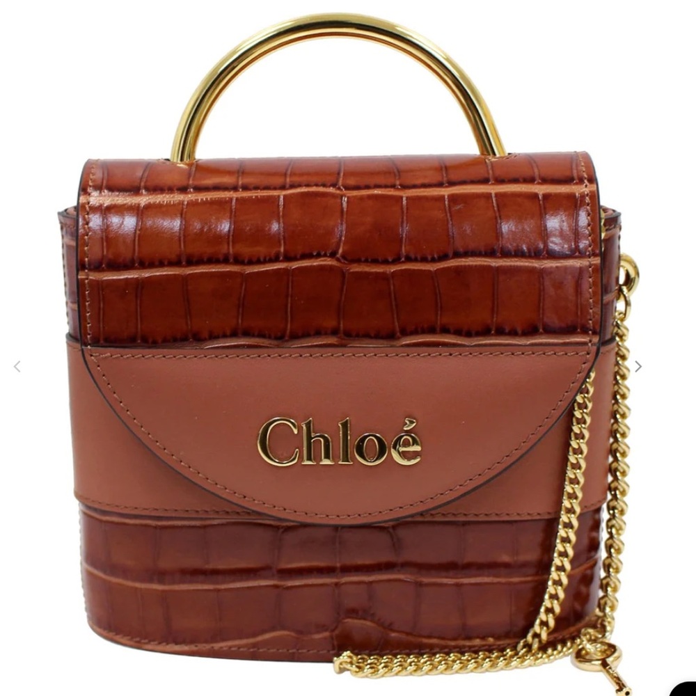 CHLOE
Aby Lock Small Embossed/Calfskin Leather Chain Shoulder Bag Brown - Picture 3 of 16